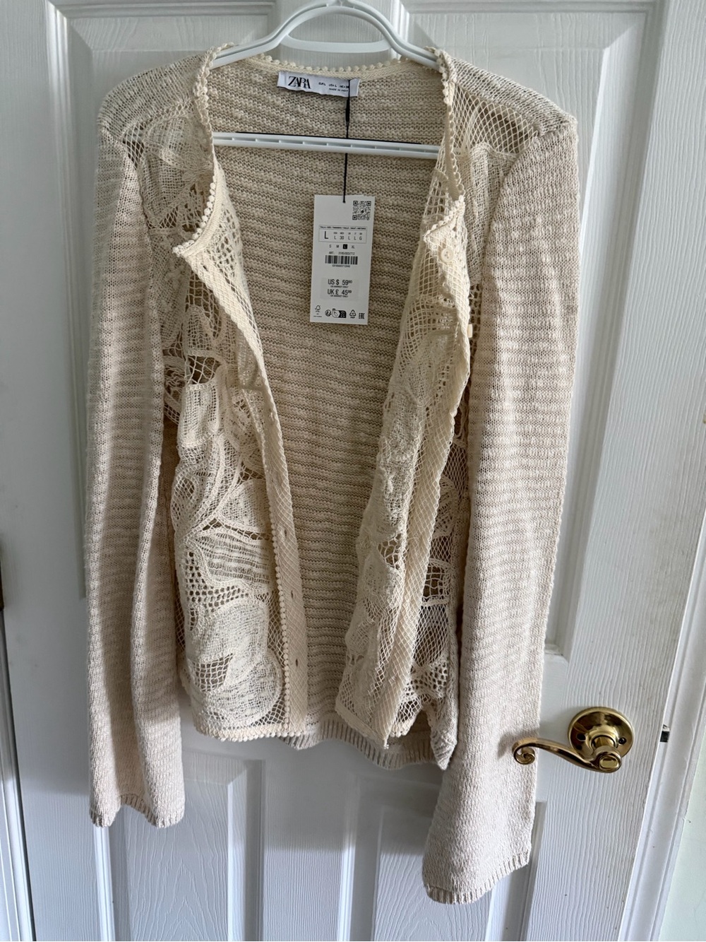 NWT Zara Cream Openwork Knit Cardigan/Jacket - Gorgeous!